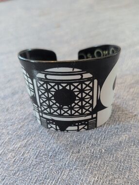 Wrecords By Monkey Recycled Records To Jewelry .White Graphic Wide Cuff Bracelet